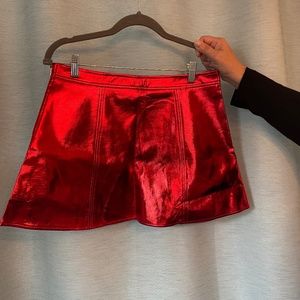 shiny red mini skirt